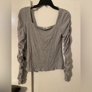 Elodie Gray Long Sleeve Top with Ruched Detail